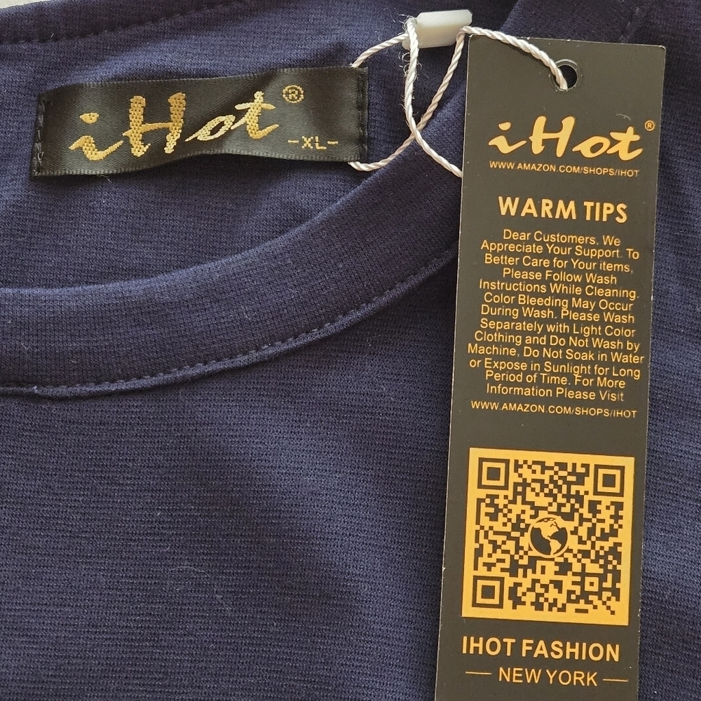 iHot Navy Blue 3/4 Sleeve Midi Pockets Fit and Flare A-Line Swing Dress Sz XL - Picture 15 of 16